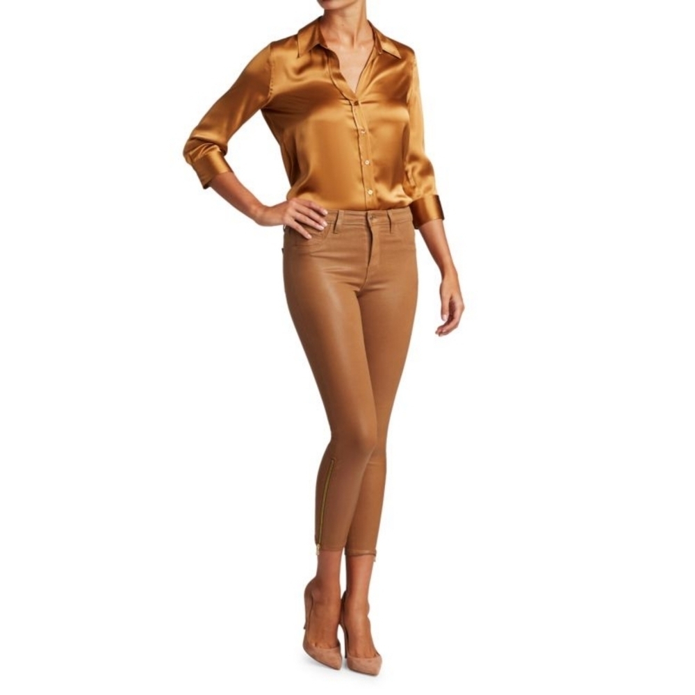 L'AGENCE // sabine zip skinny high rise ankle zipper dark khaki coated jeans - Picture 9 of 16